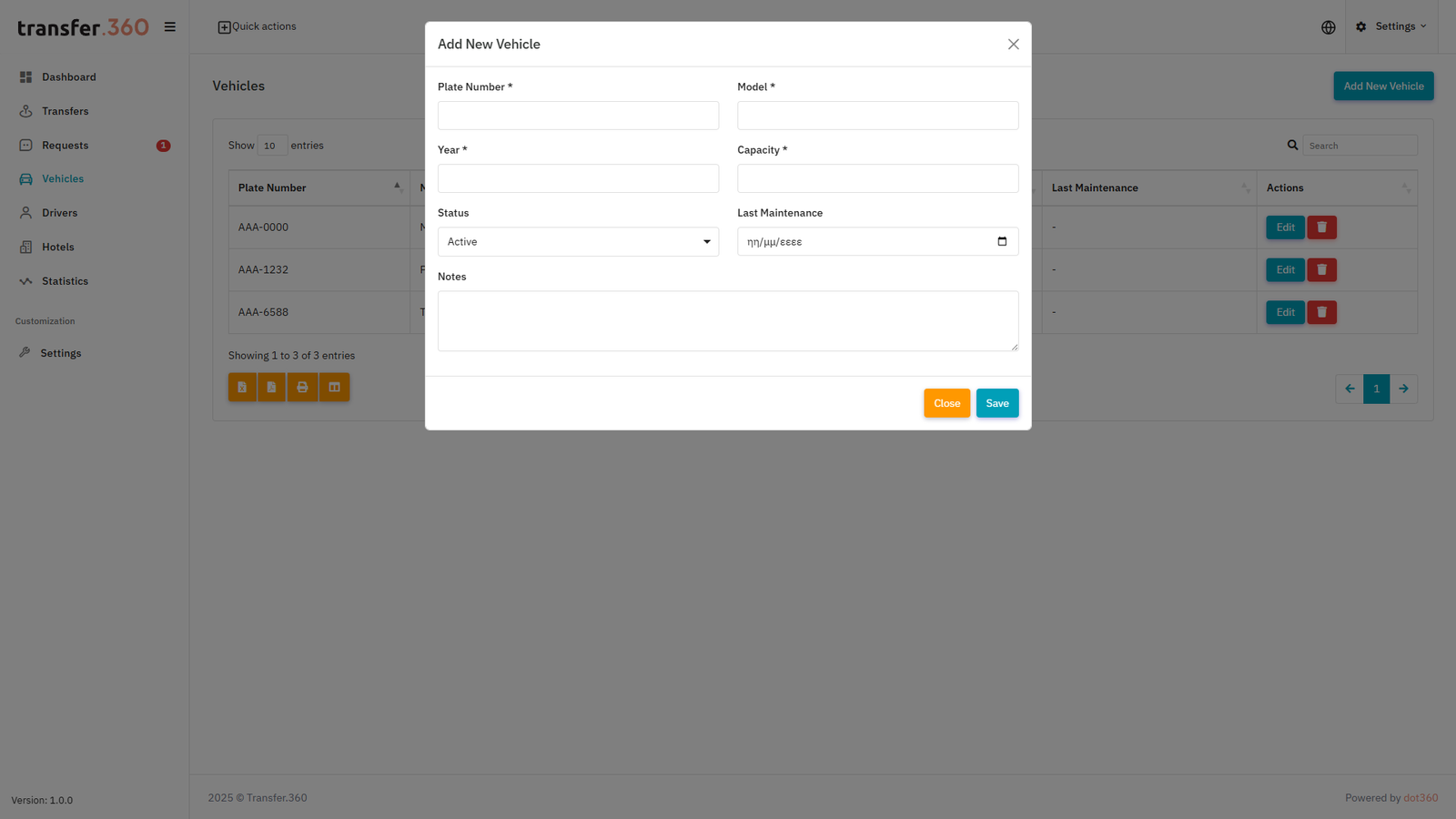 Add Vehicle form screen