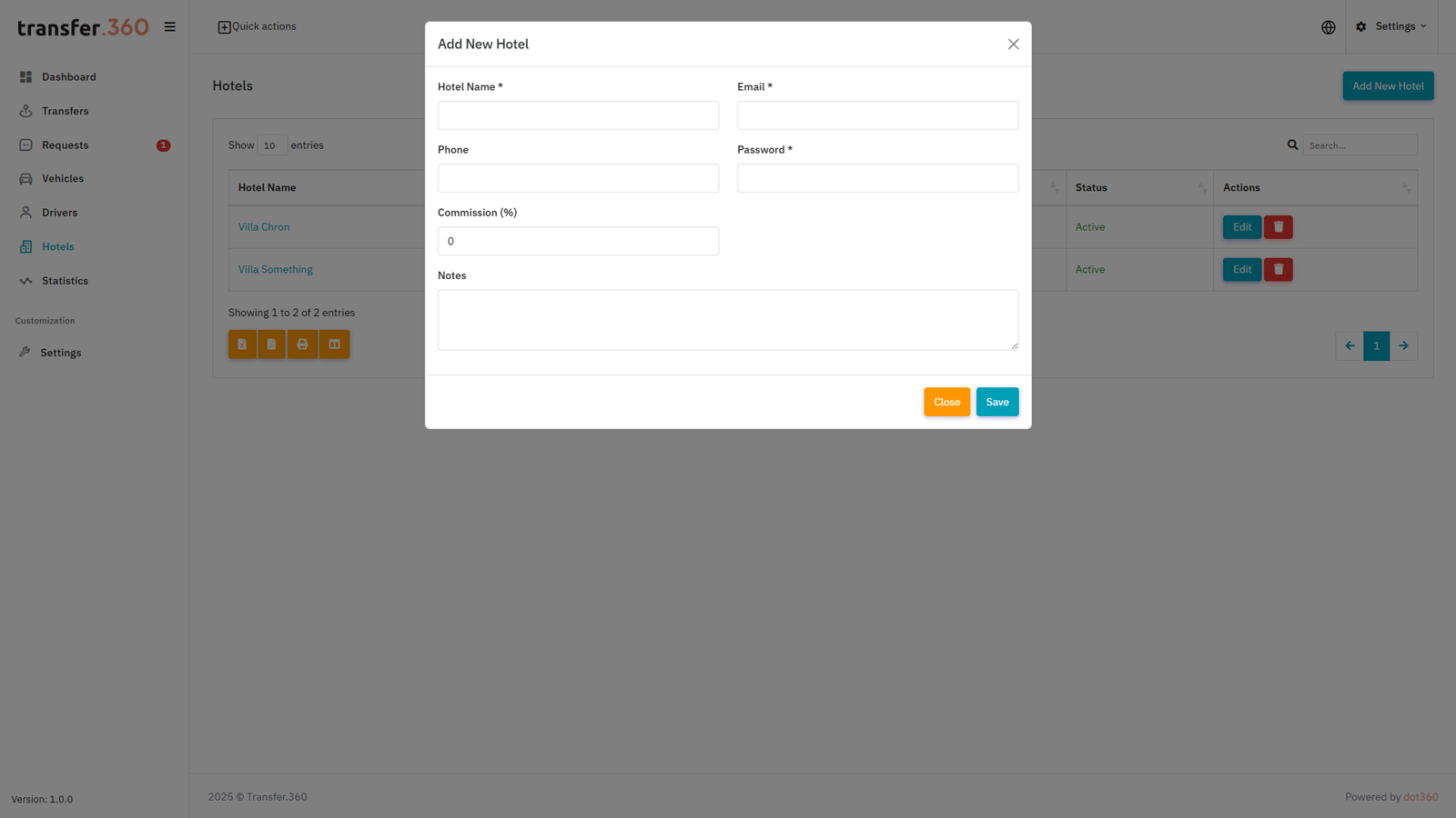 Hotel user creation or portal login screen