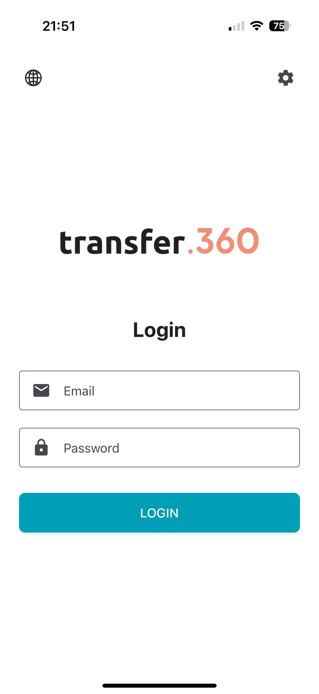 Mobile app login screen